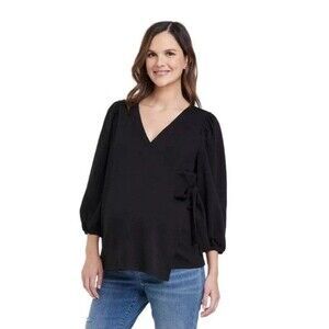 NWT Isabel by Ingrid & Isabel Maternity Nursing Wrap Top Black 3/4 Sleeve- Sz S
